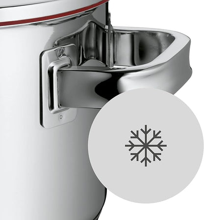 WMF Function 4 Induction Saucepans Set of 4 Polished Cromargan Stainless Steel Glass Lid with 4 Pouring Functions Induction Pots Internal Scale