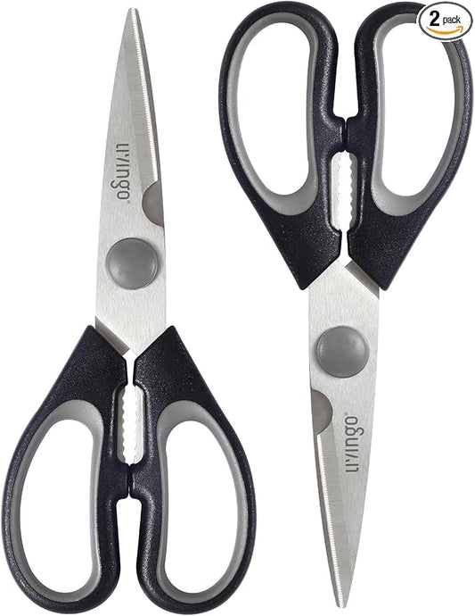 LIVINGO 7.5" Kitchen Scissors All Purpose for Sharp Cutting Small Bones & Vegetables, with Nutcracker Grip Comfortable, Heavy-duty Food Shears for Home Cooking
