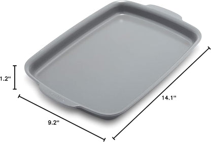 GreenPan Premiere Ovenware Healthy Ceramic Nonstick 13" x 9" Quarter Sheet Baking Pan, PFAS-Free, Warp-Free Bakeware, Durable Quick Heating, Oven & Broiler Safe to 600F, Dishwasher Safe, Gray