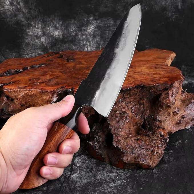 XITUO Hand-Forged Triple-Layered High Carbon Steel Knife – Professional Kitchen Knives with Ebony Sandalwood Handle, Ultra Sharp for Home Chefs (Chef Knife B)