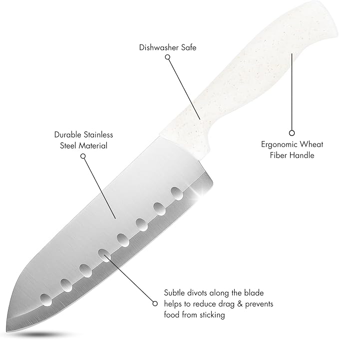 Beille 1pc Stainless Steel and Wheat Fiber Handle Santoku Knife Kitchen Essentials, 12 Inch