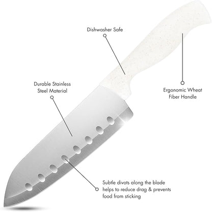 Beille 1pc Stainless Steel and Wheat Fiber Handle Santoku Knife Kitchen Essentials, 12 Inch