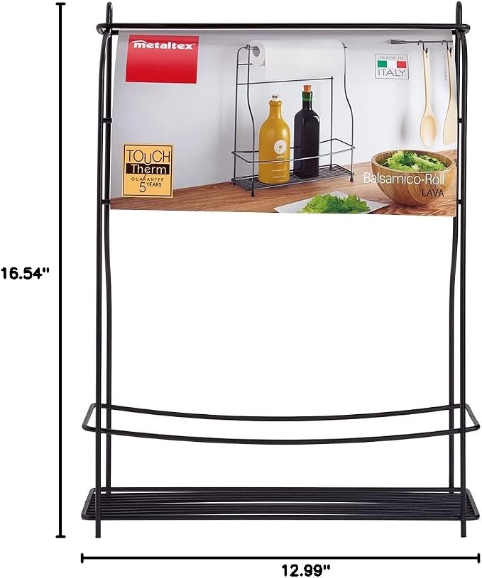Metaltex Spice Holder, Bottles and Kitchen Paper Roll, Black, 33 x 12 x 42 cm
