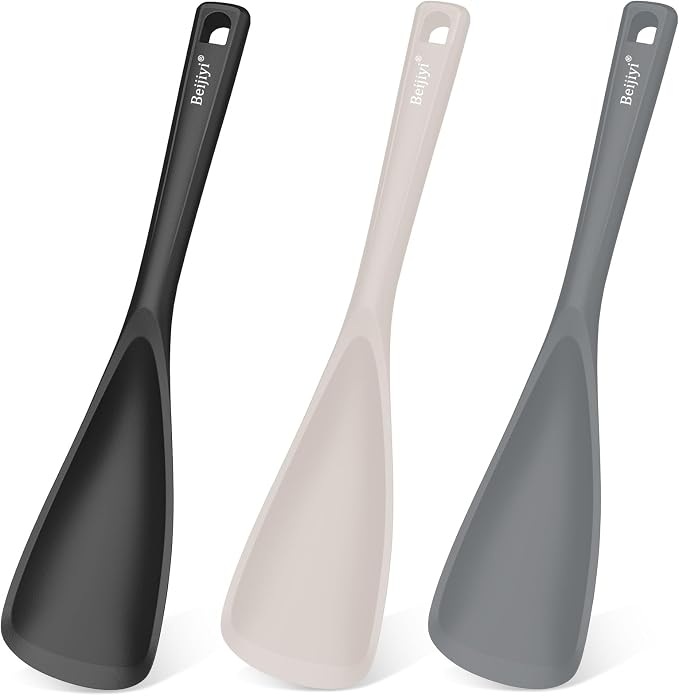 Beijiyi Silicine Cooking Spoons for Nonstick Cookwares, 3 Pack, 12.6 in | Sturdy, BPA-Free, Heat Resistant, One-Piece, Multifunction Spatula Spoon, Great for Cooking, Serving, Scooping, and Stirring