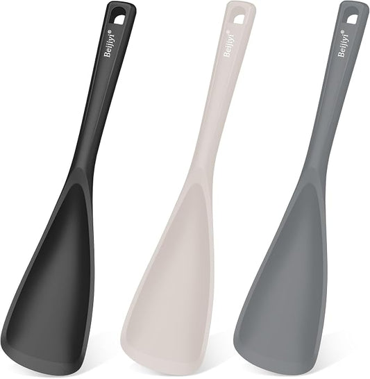 Beijiyi Silicine Cooking Spoons for Nonstick Cookwares, 3 Pack, 12.6 in | Sturdy, BPA-Free, Heat Resistant, One-Piece, Multifunction Spatula Spoon, Great for Cooking, Serving, Scooping, and Stirring