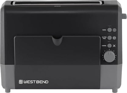West Bend QuikServe Toaster, 2-Slice Wide-Slot Slide-Through Bread Toaster with Bagel and Gluten-Free Settings and Cool-Touch Exterior Fast Toasting, Includes Removable Serving Tray, 1400-Watts, Black