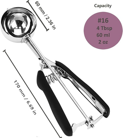 Ice Cream Scoop, 18/8 Stainless Steel Cookie Scoop, Cookie Scoops for Baking, 4Tbsp/ 60ml/ 2oz Cookie Dough Scoop, Ice Cream Scooper with Trigger Release, Cupcake Scoop (Black)