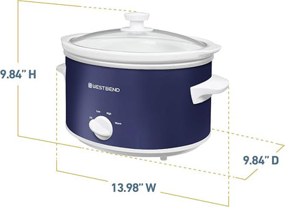 West Bend Slow Cooker 4-Quart Manual Crockery Style with Dishwasher Safe Oval Ceramic Crockpot and Glass Lid Two Temperature Settings Plus Keep Warm, 210-Watts, Navy