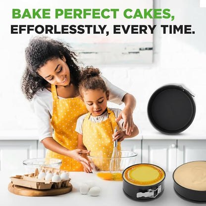 Nutrichef 3-Piece Nonstick Springform Pan Set - Premium Carbon Steel Cheesecake Pans with Stainless Steel Clasp - 6", 8", 10" Sizes, Oven Safe up to 450°F - Includes 300pcs Parchment Paper (Black)