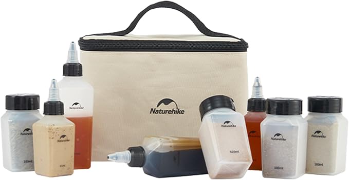 windhike Naturehike PP 6/8 Pcs-Set Travel Spice Containers, Camping Spice Kit with Separable Storage Bag, Portable Anti-leakage Design Spice Condiment Dispenser for Picnic BBQ Backpacking Hiking (8)