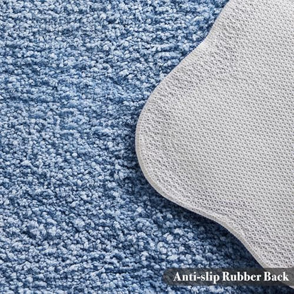 Ohocut Luxury Microfiber Scalloped Runner Rug, Navy Blue Scalloped Piping Long Bathroom Rug Nautical Coastal Bath Mat for Bathroom, Tub, Sink, Shower, Anti Slip, Extra Soft, Absorbent, 47x24