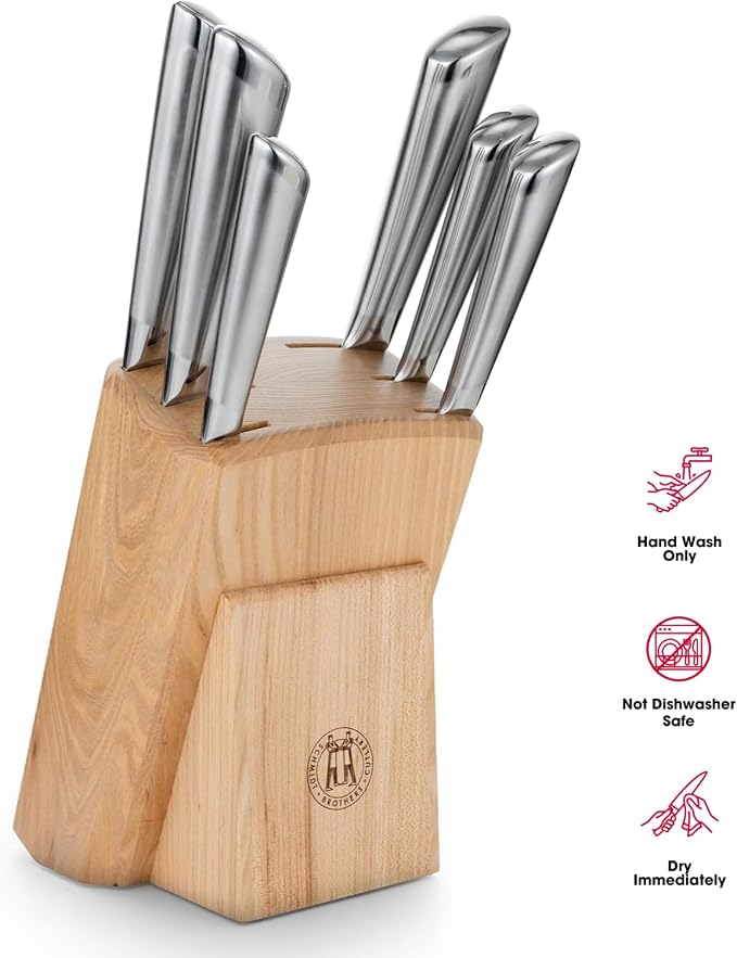 Schmidt Brothers - Atlas Series - 7-Piece Knife Set, High-Carbon Stainless Steel Cutlery with Natural Wood Knife Block