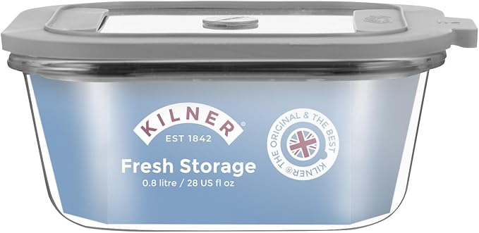 Kilner Fresh Storage 0.8 Litre Airtight Glass Container Durable Leakproof Lid with Vacuum Seal for Food Storage Leftovers Snacks Meal Prep Batch Cooking