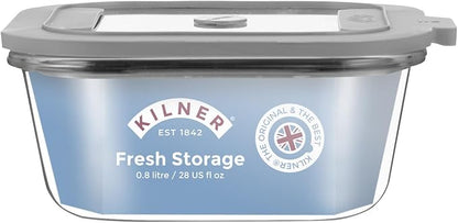 Kilner Fresh Storage 0.8 Litre Airtight Glass Container Durable Leakproof Lid with Vacuum Seal for Food Storage Leftovers Snacks Meal Prep Batch Cooking