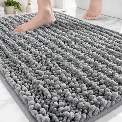 Disolla Small Bath Mat 17x24 Inch - Chenille Grey Bathroom Rug, Extra Soft Absorbent Plush Shaggy Bathmat, Non-Slip Machine Washable Floor Mat for Shower, Tub and Sink