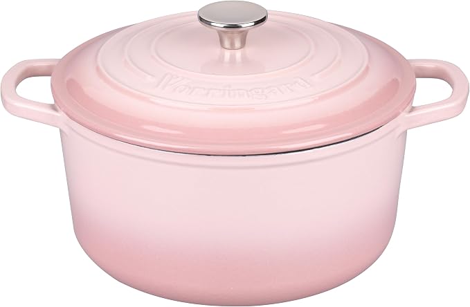 VORRINGARD Enameled Cast Iron Dutch Oven Pot with Lid, for Sourdough Bread Baking, Round Dutch Ovens, 6 Quart, Pink