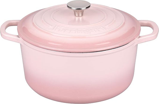VORRINGARD Enameled Cast Iron Dutch Oven Pot with Lid, for Sourdough Bread Baking, Round Dutch Ovens, 6 Quart, Pink