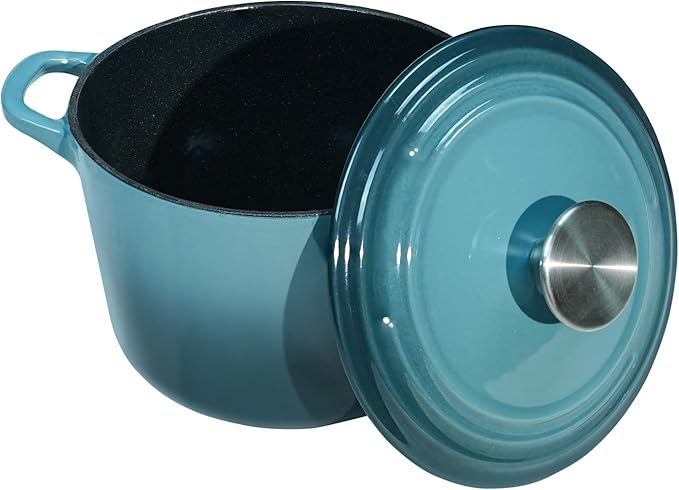 Flavehc Dutch Oven Pot with Lid 2.8 Qt Cast Iron Dutch Oven for Bread Baking, Slateblue Enameled Cast Iron Soup Pot, Small Deep Dutch Oven for Soup, Stews & Small Family Meals