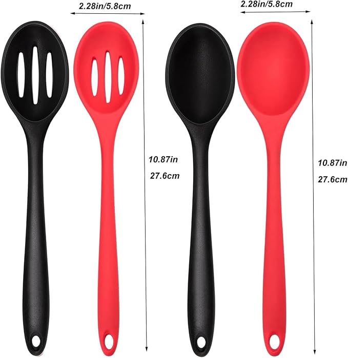 Kitchen Silicone Cooking Spoon,Nonstick Mixing Serving Spoons Set for Cooking,Slotted and Solid Serving Spoon Heat Resistant,Silicone Mixing Basting Stirring Spoons for Bake Stir Cookware 4 PCS