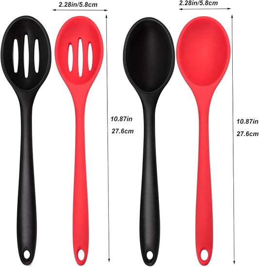 Kitchen Silicone Cooking Spoon,Nonstick Mixing Serving Spoons Set for Cooking,Slotted and Solid Serving Spoon Heat Resistant,Silicone Mixing Basting Stirring Spoons for Bake Stir Cookware 4 PCS