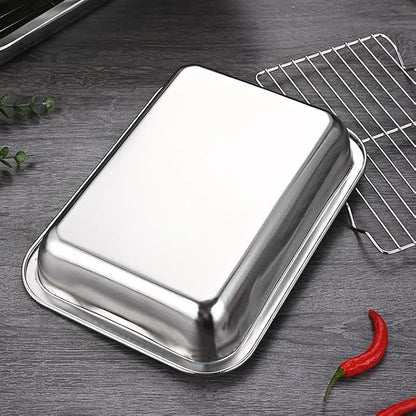 2 Set Broiler Pan Roaster Pan Baking Pan with Rack for Hams Chickens 12.6"* 8.6"*1.7"
