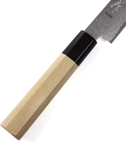 Japanese Petty Knife Damascus ZA18 69 Layer Octagonal Magnolia Wood Handle, 6-inch (150mm)