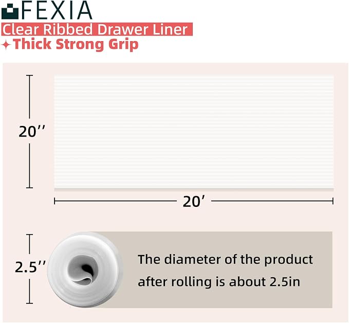 FEXIA Shelf Liners for Kitchen Cabinets Non-Slip Drawer Liner 20 Inches x 20 FT Waterproof & Oil-Proof Non Adhesive Durable Material Fridge Liner for Shelves