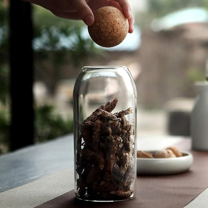800ML/27Oz Clear Glass Storage Cute Canister Holder Ball Wood Cork Top, Modern Decorative Cylinder Container Jar with Round Lid for Coffee, Spice, Candy, Salt, Cookie Cool Terrarium Bottle