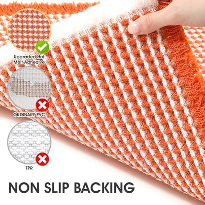 IM HOME Waffle Bath Mat Orange & Cream 6'x2', Boho Woven Modern Bath Mat Rugs, Absorbent Non Slip Bathroom Rugs, Soft Washable Bath Rugs with Tassels for Bathroom, Bedroom, Kitchen, Shower, Tub