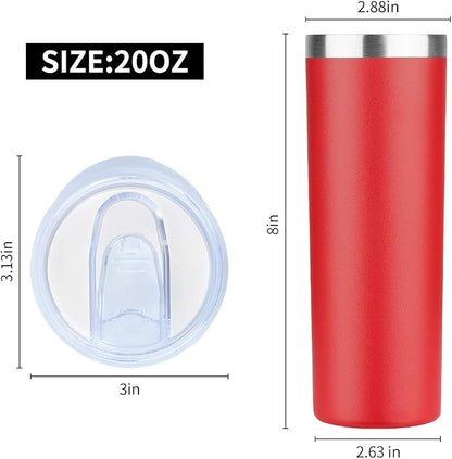 HASLE OUTFITTERS 20 oz Skinny Tumblers Bulk Set, Stainless Steel Insulated Slim Tumblers with Lids, Reusable Double Wall Travel Coffee Mugs, Durable Powder Coated Travel Water Cups(Red, 8)