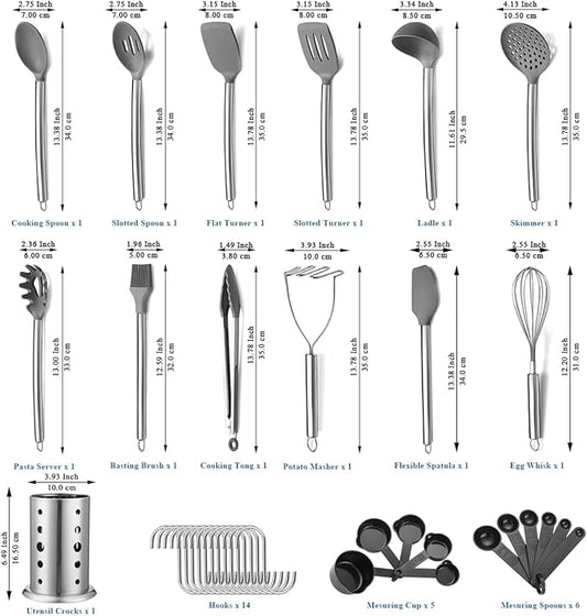 Kitchen Utensils Set, Kyraton 38 Pieces Non-Stick Silicone Cooking Utensils Set, Spoon Spatula Set with Sturdy Stainless Steel Utensil Holder, Dishwasher Safe