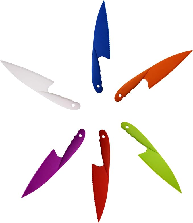 PENTA ANGEL 6 Colors Plastic Kitchen Knife Set Nylon Knife Children Safety Cooking Chef Knives for Fruit Lettuce Vegetable Salad Bread (6 Colors)