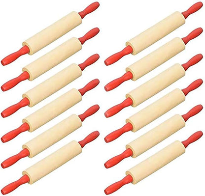 Mini Wood Rolling 7.5 Inch 12-Pack Rolling Pin for Play Dough For Little Bakers, With Red Handles Arts and Crafts Clay Roller, 7.5" (Pack of 12)