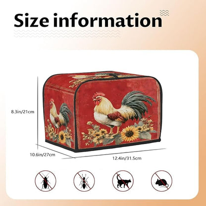4 Slice Red Farm Rooster Toaster Cover Waterproof Dust Fingerprint Bread Machine Cover Washable Kitchen Appliance Protector For Home Kitchen Bakeware Table Decor Women Gifts
