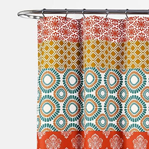Lush Decor Bohemian Stripe Shower Curtain 72" W x 84" L Turquoise & Orange - Bathroom Curtain - Extra Long Shower Curtain - Boho Decor - Striped Shower Curtains