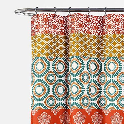 Lush Decor Bohemian Stripe Shower Curtain 72" W x 84" L Turquoise & Orange - Bathroom Curtain - Extra Long Shower Curtain - Boho Decor - Striped Shower Curtains