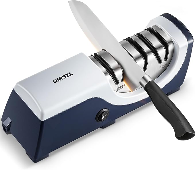 Kitchen Professional Electric Knife Sharpener: 3-Stage 100% Diamond Knife Sharpeners - 15° Precision Electric Sharpening Tool to Restore & Polish Chef Knives | Ideal Gift for Chefs & Dads