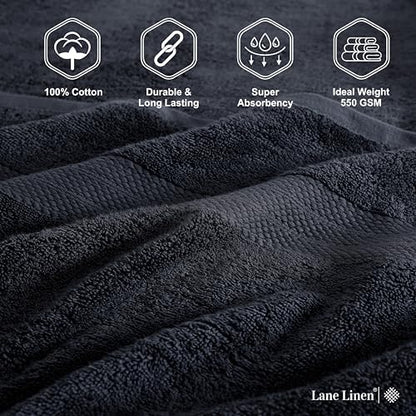 LANE LINEN Large Bath Sheets Absorbent Quick Dry 100% Cotton 2 Pack - Black