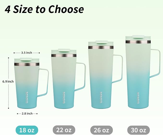 BJPKPK Insulated Tumbler with Handle, 18oz Insulated Tumblers with Lid and Straw, Stainless Steel Metal Water Bottles, Coffee Travel Mugs, Cups, Mint