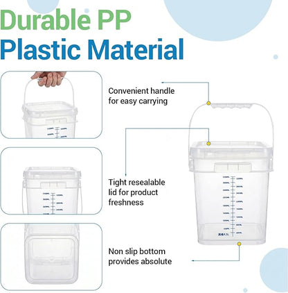 METAPACK 2 Pack 1 Gallon Food Grade Square Bucket with Easy-Open Lids, Food Storage Container & Handle, BPA-Free Plastic Clear Pantry Storage for Cereal, Rice, Flour, Kitchen Organization