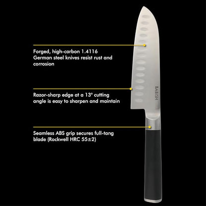 Babish High-Carbon 1.4116 German Steel 15 Piece Full Tang Forged Cutlery Kitchen Knife Block Set - Black
