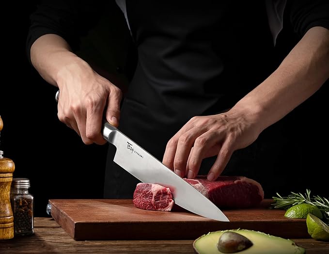 SYOKAMI Japanese Chef Knife, 8 Inch Ultra Sharp Professional Kitchen Knife, High Carbon Stainless Steel Cutting Knife With Ergonomic Wood Handle, House Warming Gifts