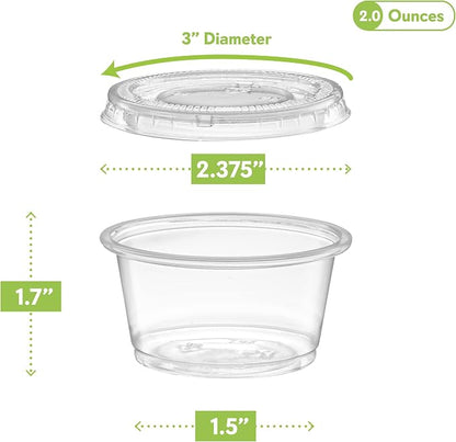 2 oz - 100 Sets Clear Diposable Plastic Portion Cups With Lids, Small Mini Containers For Portion Controll, Jello Shots, Meal Prep, Sauce Cups, Slime, Condiments, Medicine, Dressings, Crafts,
