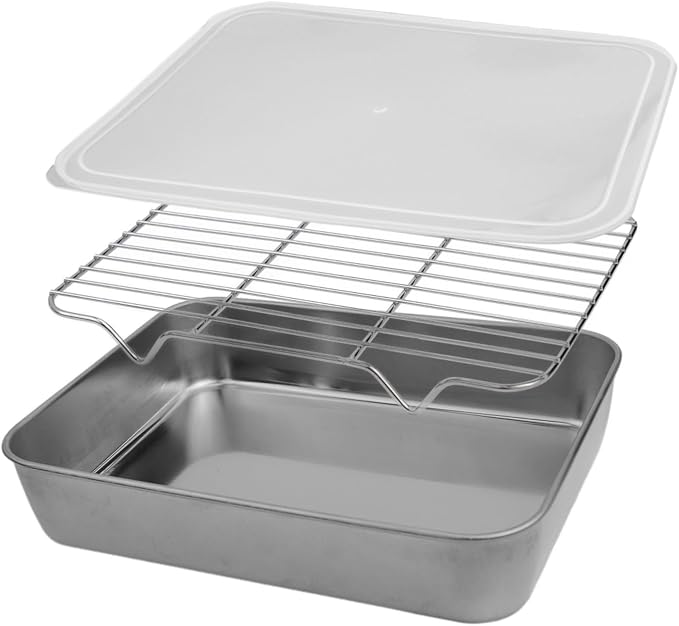 Sheet With Wire Rack And Cover Set, Stainless Baking Tray, Rust & Warp Resistant & Easy Clean Baking Pan For Oven Cooking, Cookie Sheet(23x17x5cm)