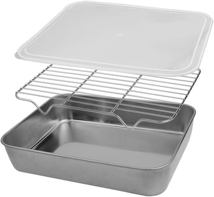 Sheet With Wire Rack And Cover Set, Stainless Baking Tray, Rust & Warp Resistant & Easy Clean Baking Pan For Oven Cooking, Cookie Sheet(23x17x5cm)