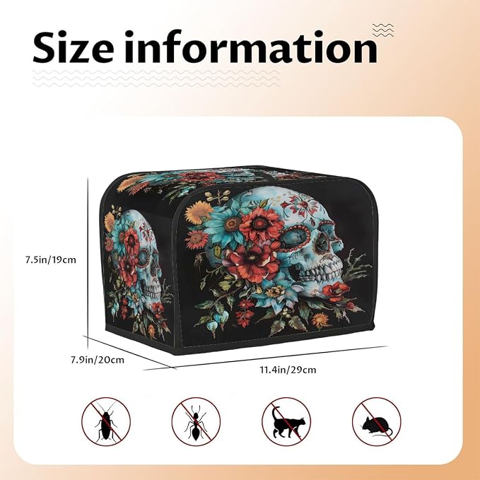 Cool Color Skull Toaster Cover 2 Slice Wide Slot Washable Kitchen Appliance Covers Fingerprint Bread Machine Dust Cover Small Toaster Oven Accessories Covers Bread Maker Bag Women Gift