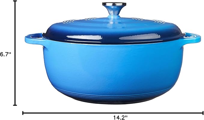 Lodge Essential Enamel Cast Iron Dutch Oven with Lid 7.5 Quart - Oven-Safe Enamel Cookware up to 500° F - Heat-Retaining Braising & Roasting Pot - Non-Toxic Cookware - Carribean Blue