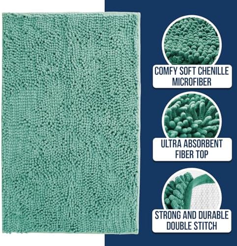 Muddy Mat® | Chenille Bathroom Rugs Quick Dry Microfiber Mats Non Slip Washable, Extra Thick, Soft and Highly Absorbent Bath Mats for Bathroom, Kitchen, and Shower Floor - Seafoam Green 24"x59"