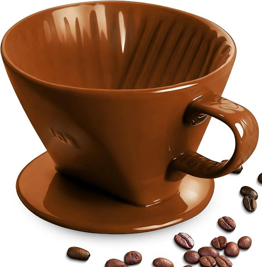 hailanbao Handmade Pour Over Ceramic Coffee Dripper - Authentic Brewing Experience for Camping, Office, and Home (Coffee Brown)