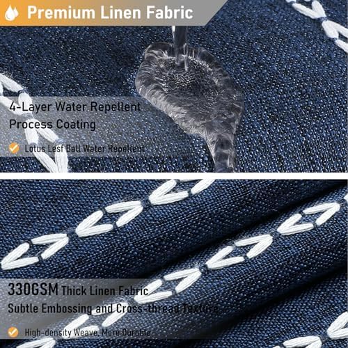 BTTN Small Boho Linen Heavy Duty Cloth Shower Curtain, 36x72, Navy Blue